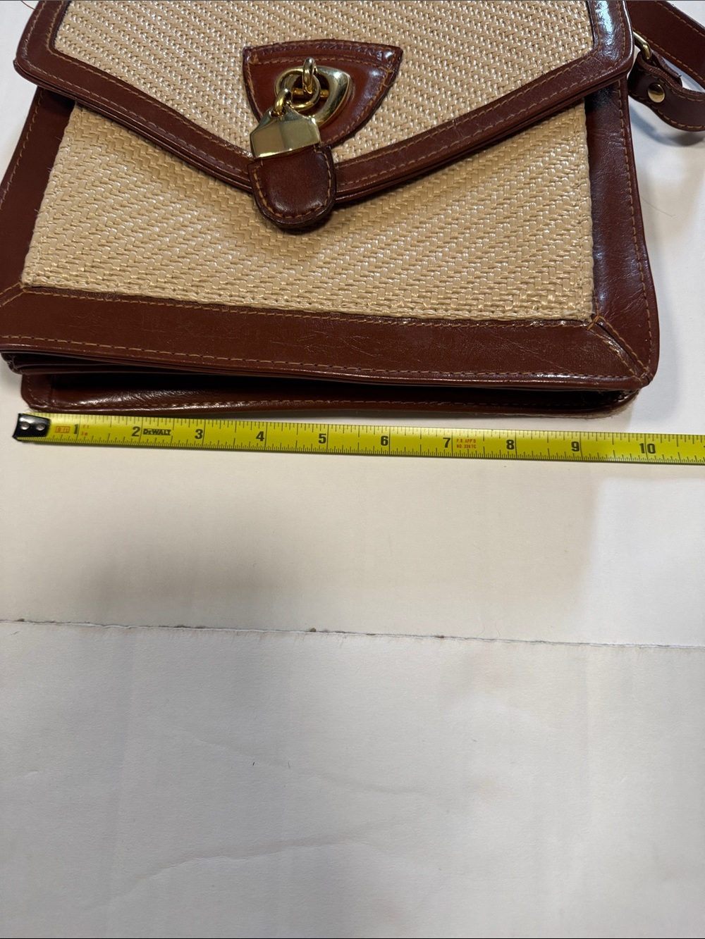 Casual Corner Beige Woven Crossbody with Brown Trim - Picture 2 of 11